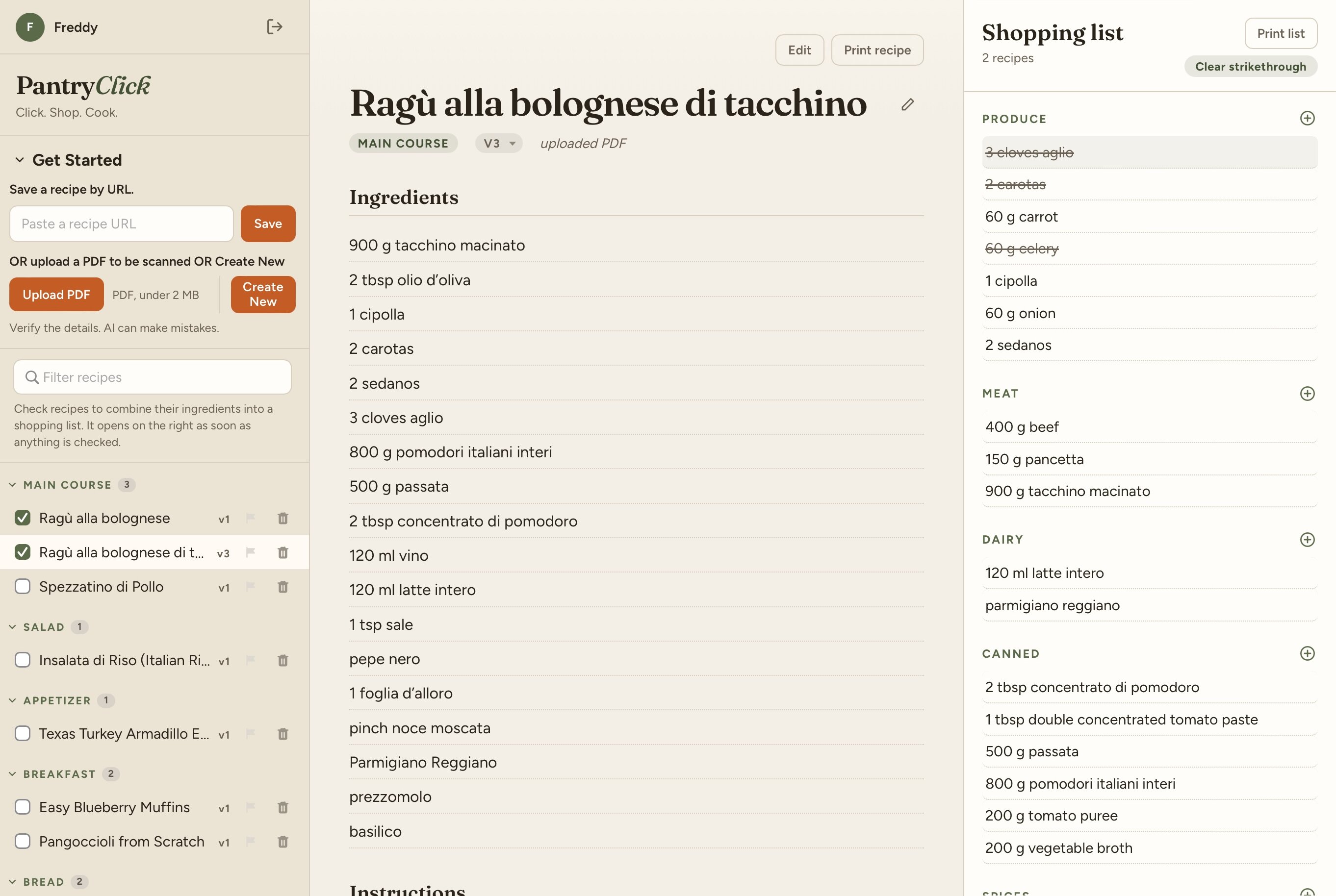 iPad layout of PantryClick